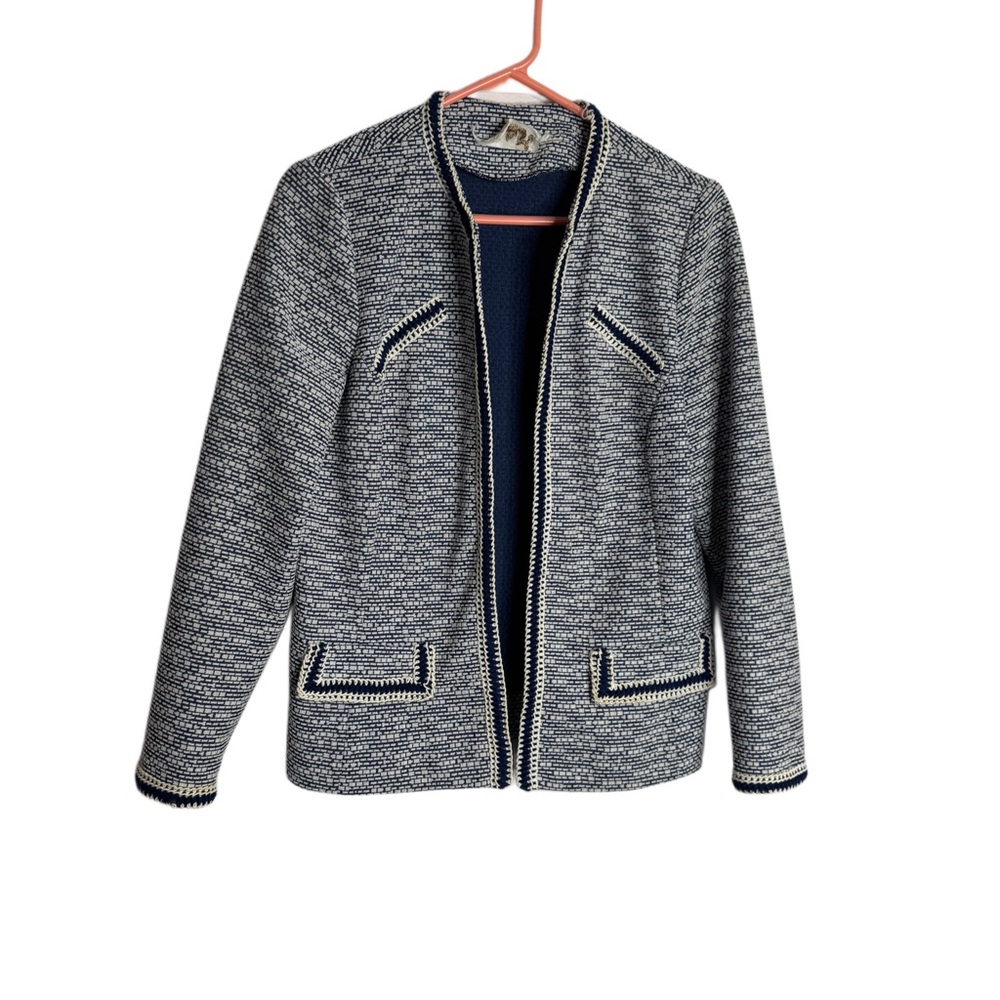 Vintage Navy and White Textured Blazer